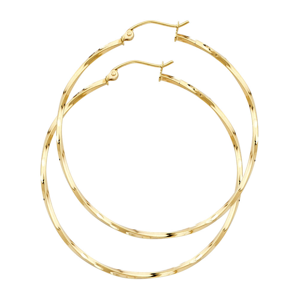 14K Yellow Gold 1.5mm Curled Hoop Earrings (15mm–45mm) - Twisted Elegant Hoops for Women