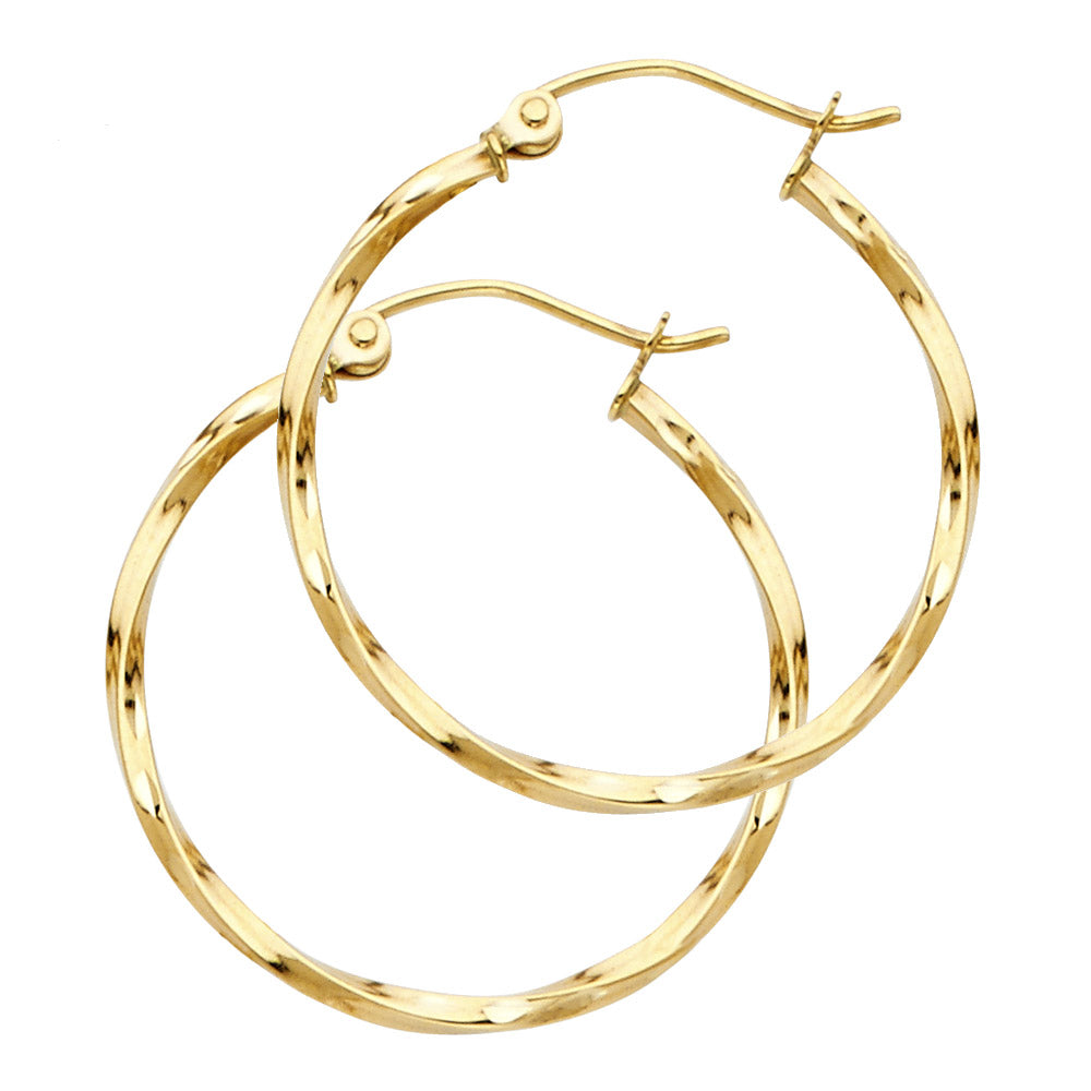 14K Yellow Gold 1.5mm Curled Hoop Earrings (15mm–45mm) - Twisted Elegant Hoops for Women