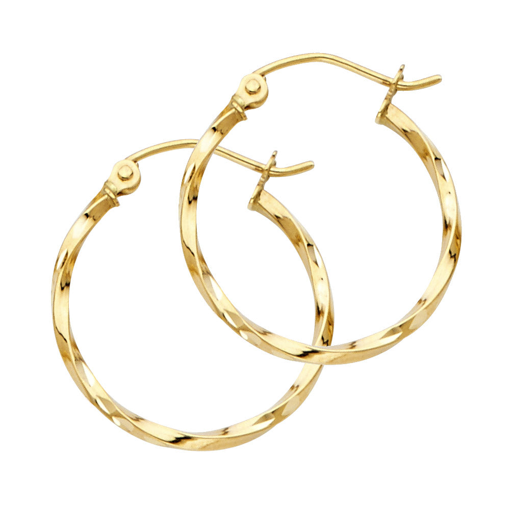 14K Yellow Gold 1.5mm Curled Hoop Earrings (15mm–45mm) - Twisted Elegant Hoops for Women