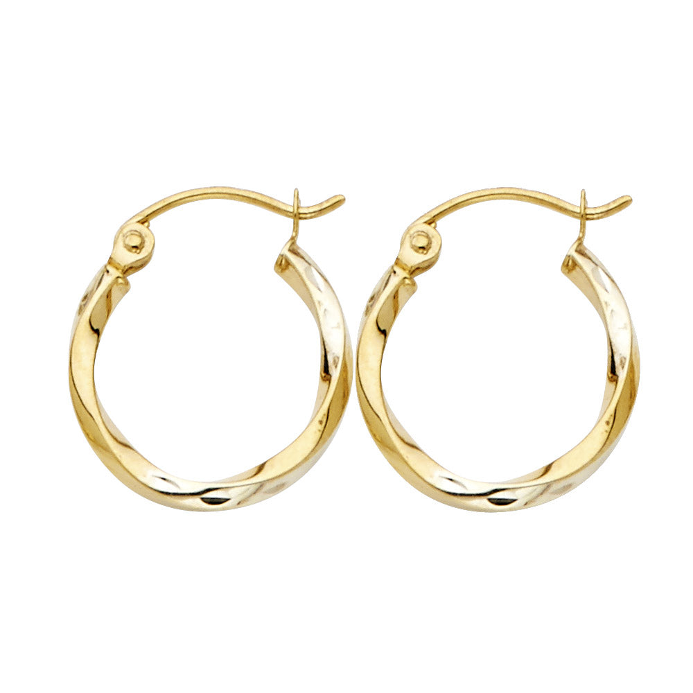 14K Yellow Gold 1.5mm Curled Hoop Earrings (15mm–45mm) - Twisted Elegant Hoops for Women