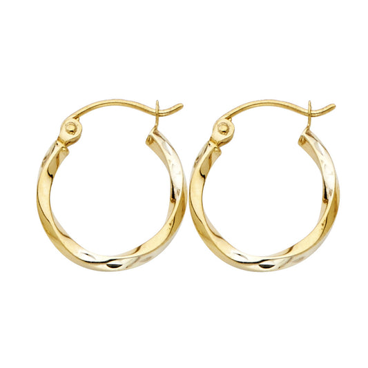 14K Yellow Gold 1.5mm Curled Hoop Earrings (15mm–45mm) - Twisted Elegant Hoops for Women