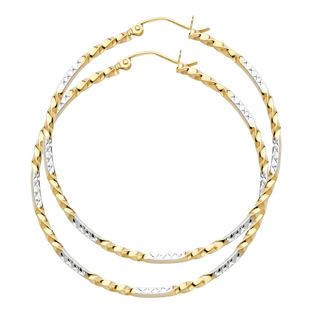 14K Two-Tone Gold 2mm Lightweight Fine Curled Hoop Earrings - 20mm-44mm