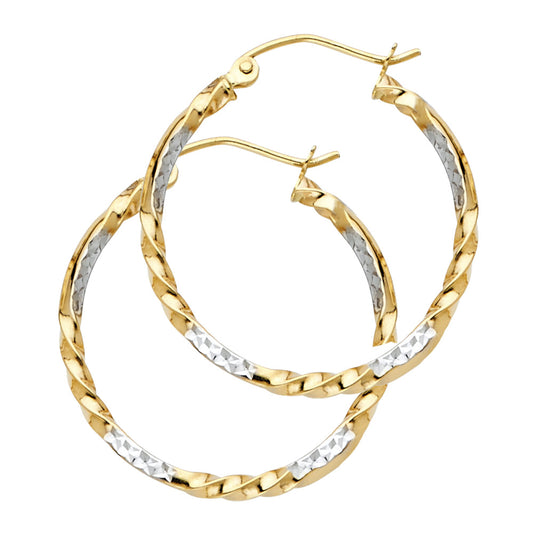 14K Two-Tone Gold 2mm Lightweight Fine Curled Hoop Earrings - 20mm-44mm