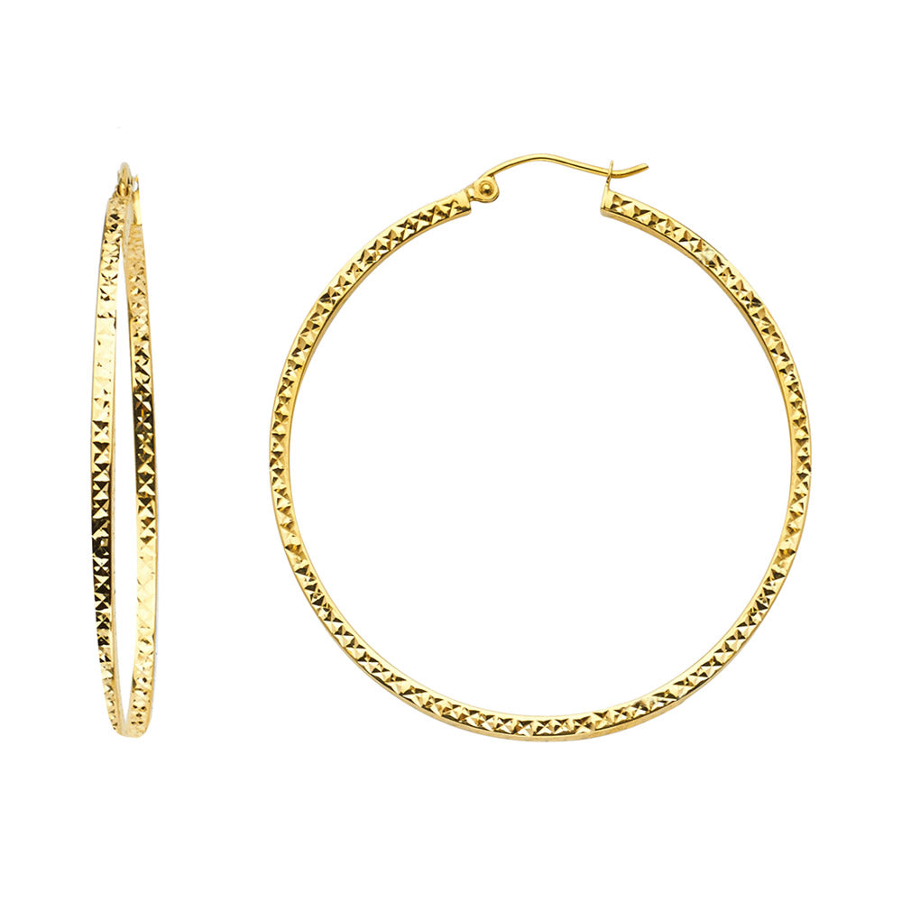 14K Yellow Gold Full DC Hollow Square Tube Hoop Earrings