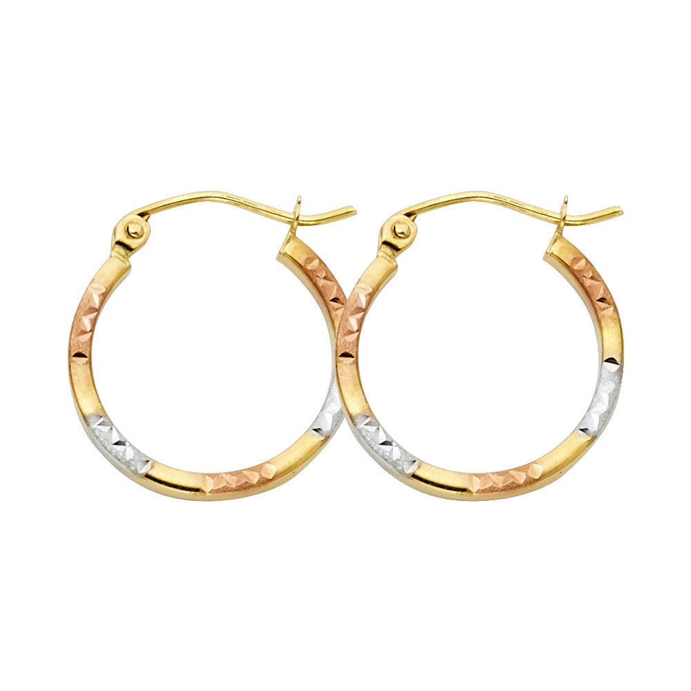 14K Yellow Gold Full DC Hollow Square Tube Hoop Earrings