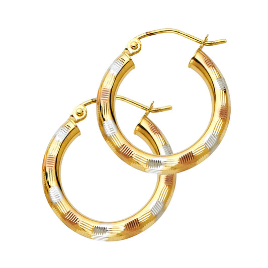 Gold hoop earrings with a textured design on a white background available on the TX.ORO website.