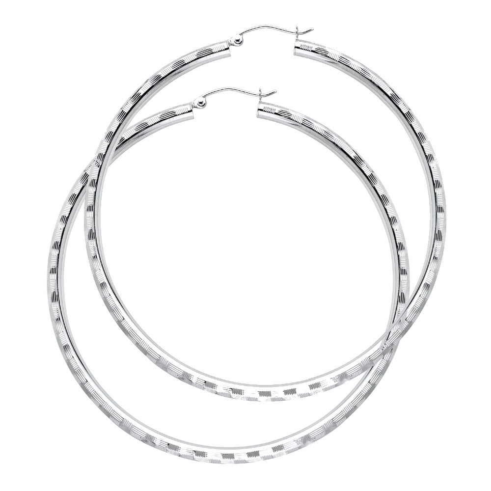 Pair of White Gold hoop earrings on a white background available on the TX.ORO website.