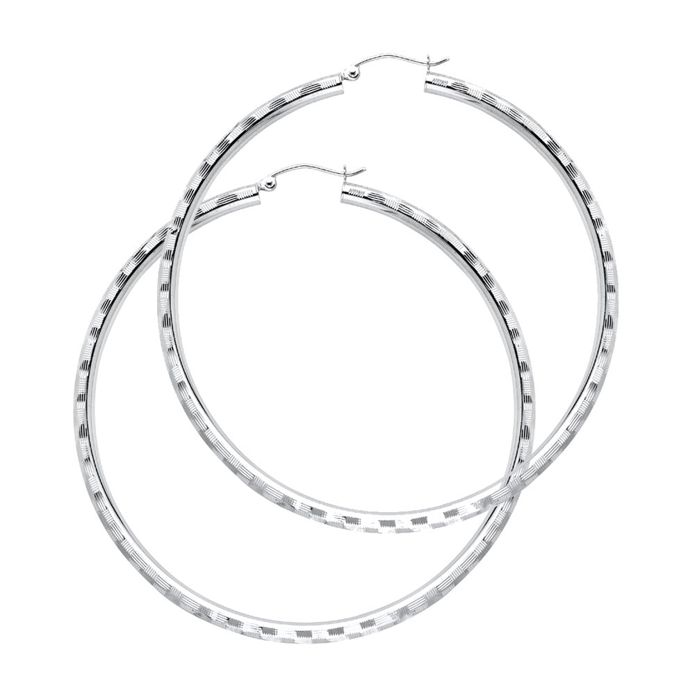 Pair of White Gold hoop earrings on a white background available on the TX.ORO website.