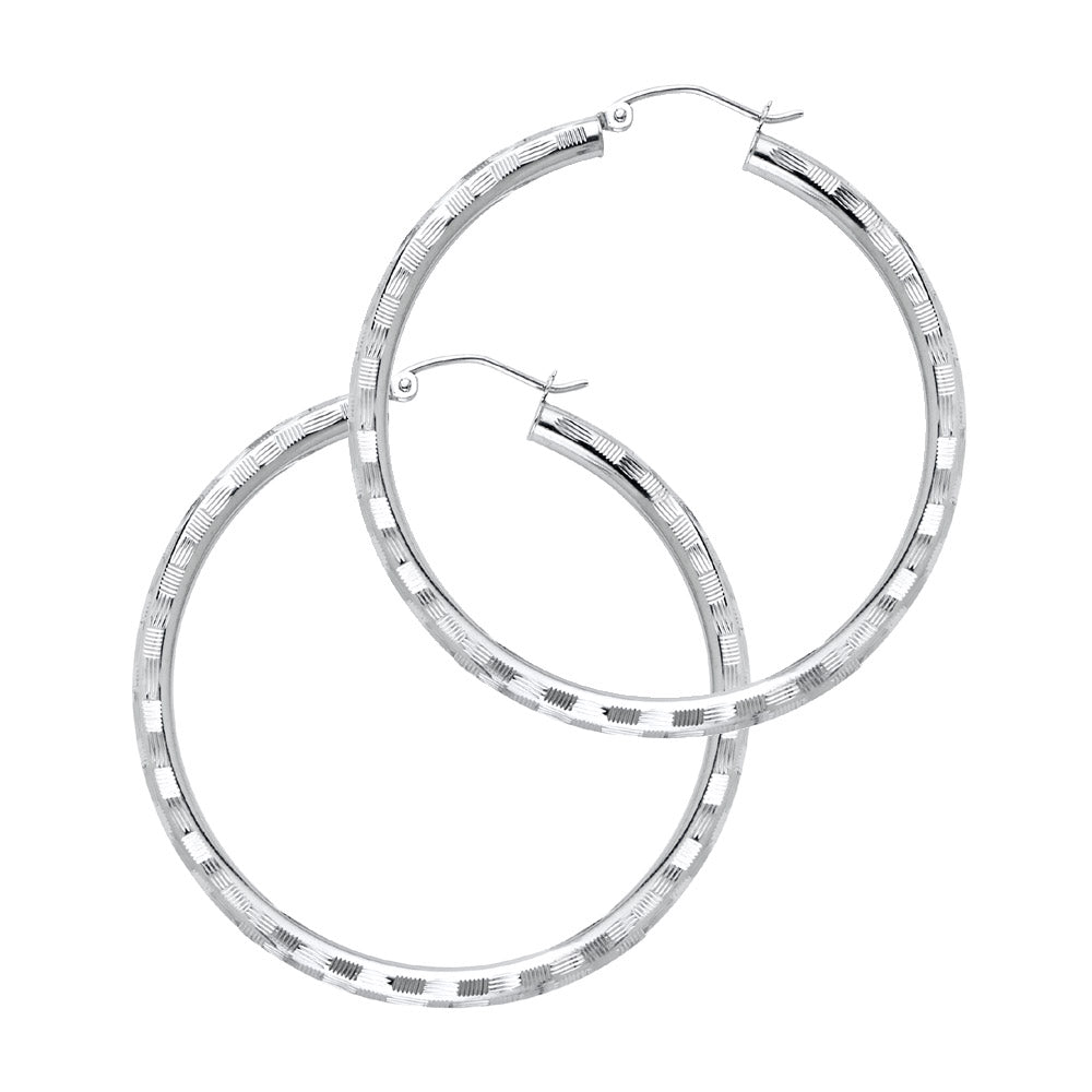 Pair of White Gold hoop earrings on a white background available on the TX.ORO website.
