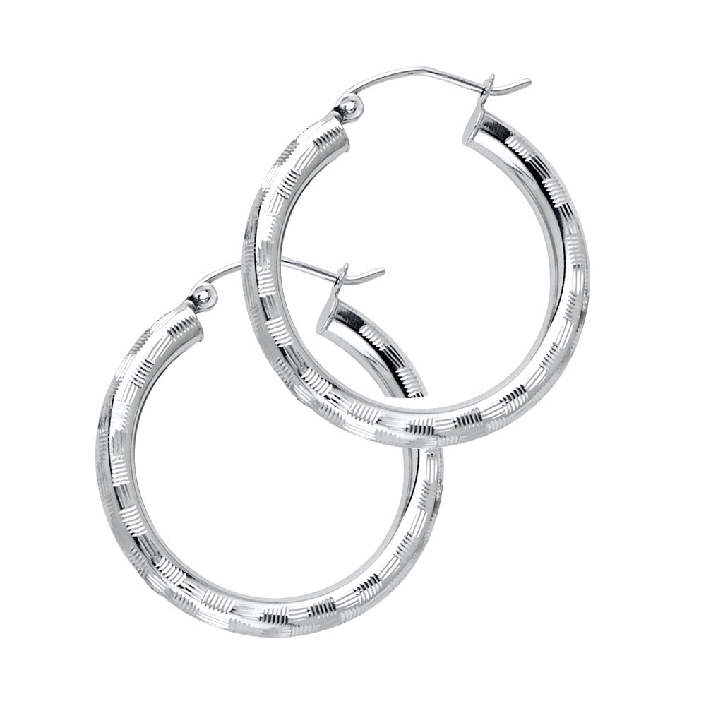 Pair of White Gold hoop earrings on a white background available on the TX.ORO website.