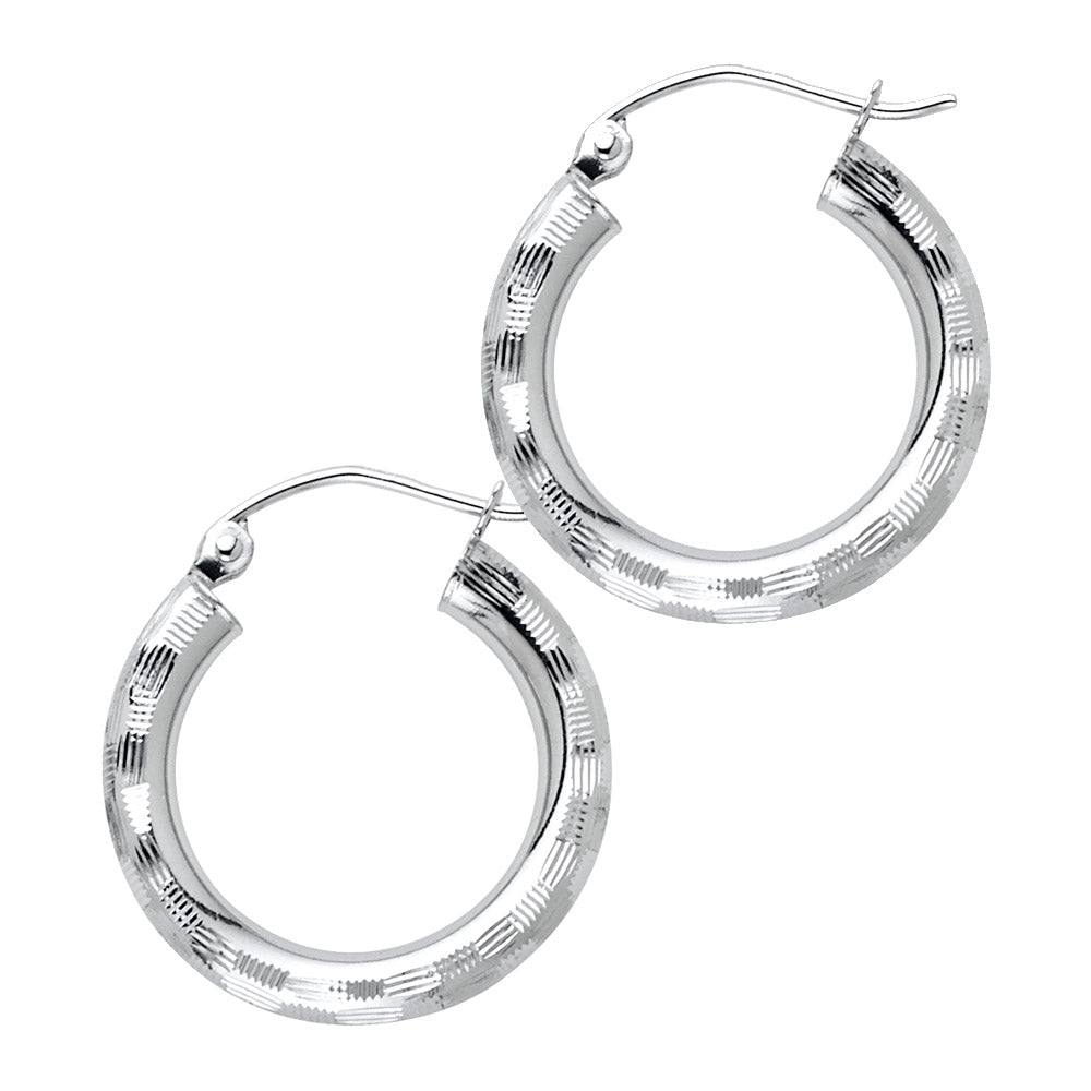 Pair of White Gold hoop earrings on a white background available on the TX.ORO website.