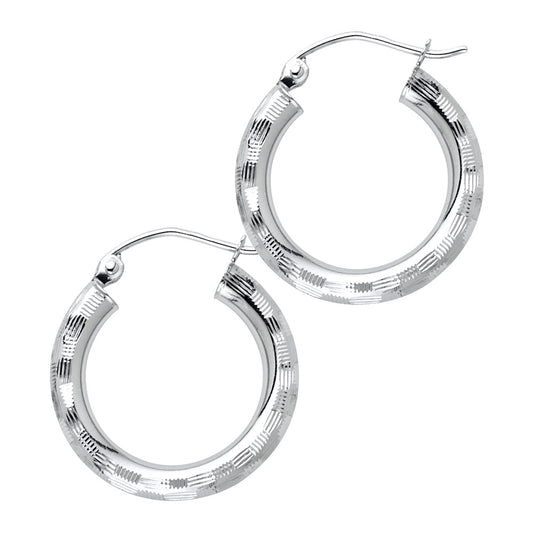Pair of White Gold hoop earrings on a white background available on the TX.ORO website.