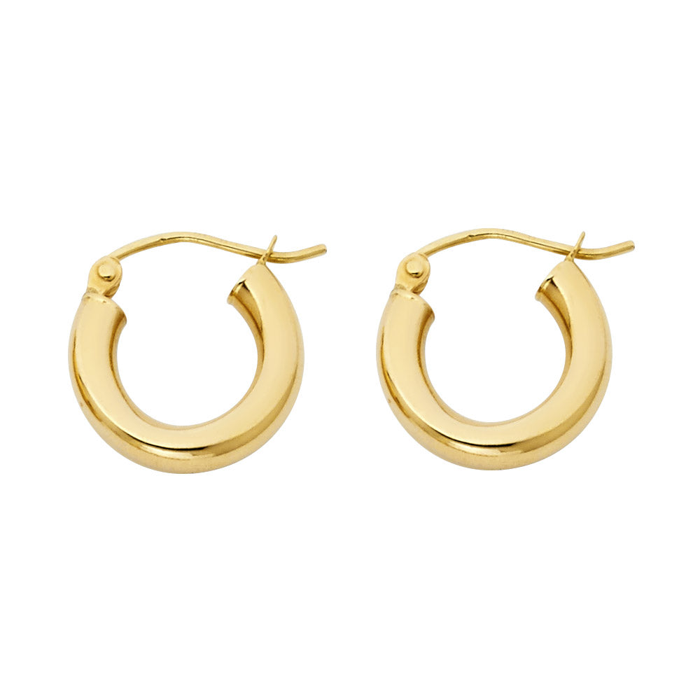 14K Yellow Gold 3mm Lightweight Polished Round Plain Hoop Earrings - 15mm-55mm
