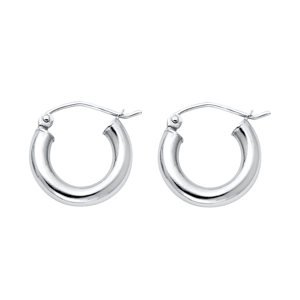 A Pair of White Gold hoop earrings on a white background available on the TX.ORO website.