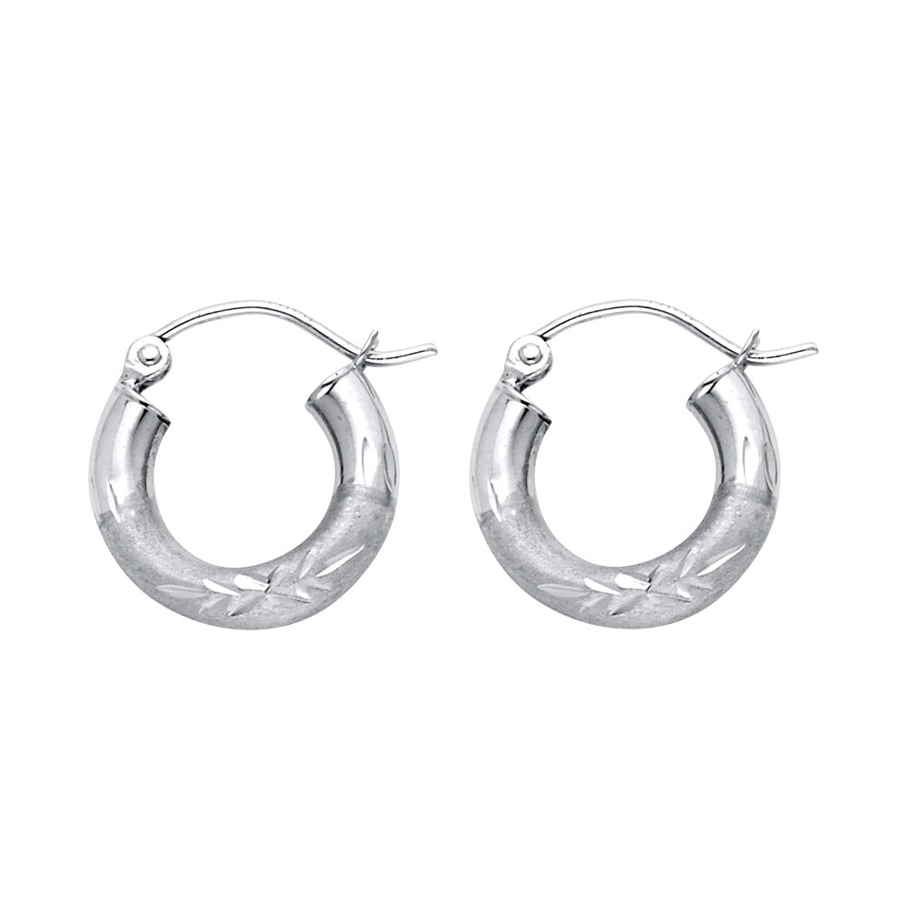 Pair of White Gold hoop earrings on a white background available on the TX.ORO website.