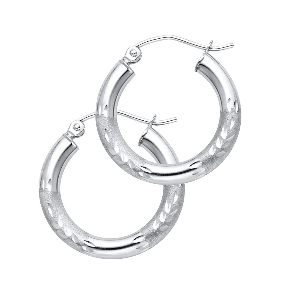 Pair of White Gold hoop earrings on a white background available on the TX.ORO website.