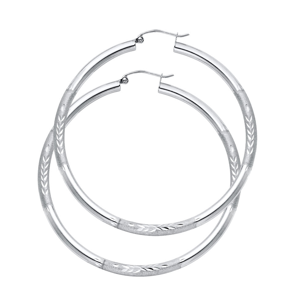 Pair of White Gold hoop earrings on a white background available on the TX.ORO website.