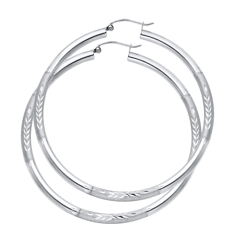 Pair of White Gold hoop earrings on a white background available on the TX.ORO website.
