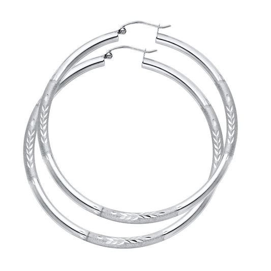 Pair of White Gold hoop earrings on a white background available on the TX.ORO website.