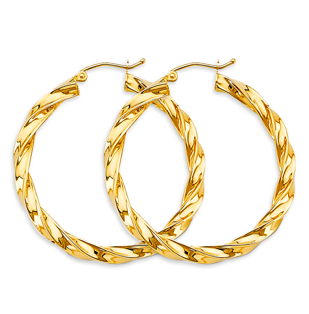 14K Yellow Gold 4mm Twisted Hoop Earrings