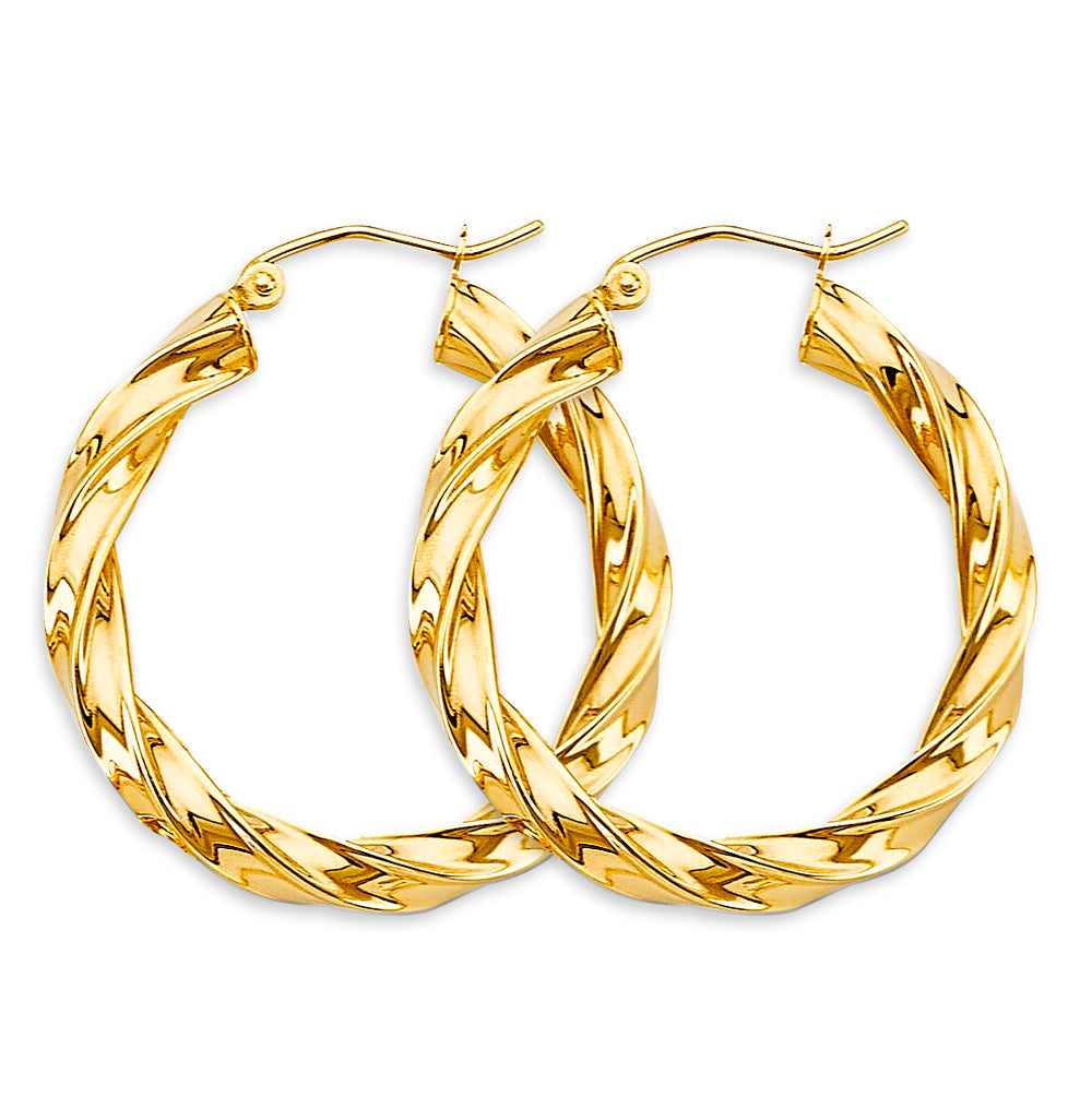 14K Yellow Gold 4mm Twisted Hoop Earrings