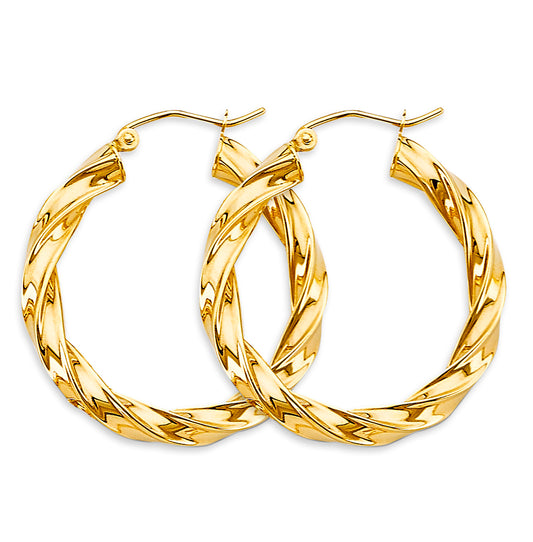 14K Yellow Gold 4mm Twisted Hoop Earrings
