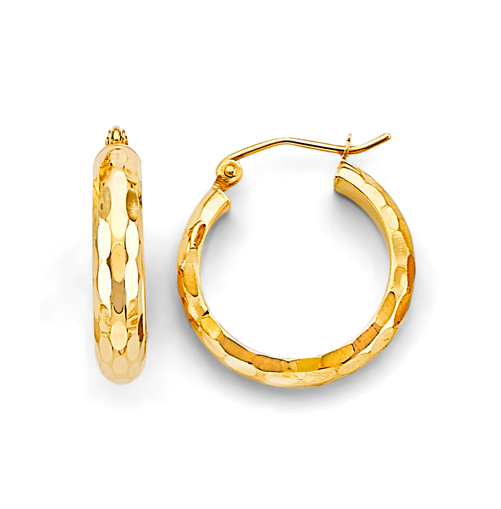 14K Yellow Gold 4.0 mm Shiny DC Hoop Earrings