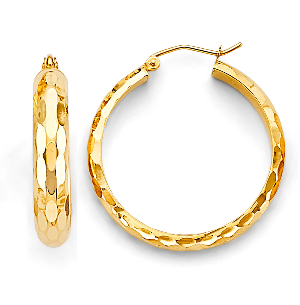 14K Yellow Gold 4.0 mm Shiny DC Hoop Earrings