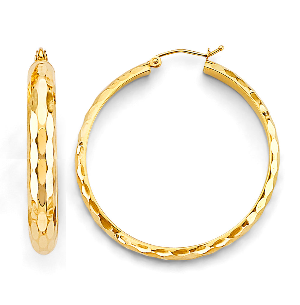 14K Yellow Gold 4.0 mm Shiny DC Hoop Earrings