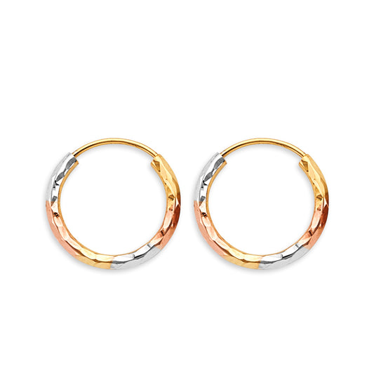 14K Tri-Color Gold 1.8mm Lightweight Tube Diamond-Cut Endless Hoop Earrings - 15mm-65mm