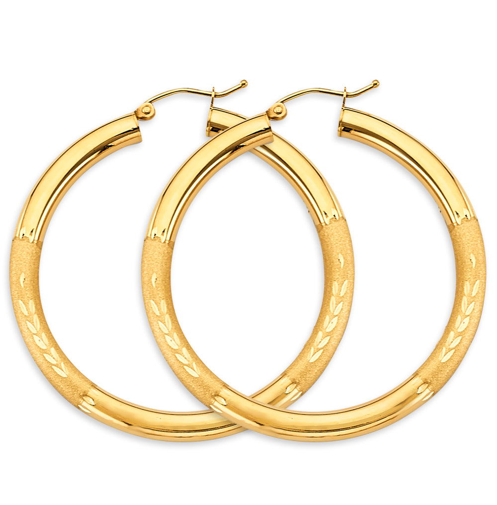 14K Yellow Gold DC Round Tube Hoop Earrings