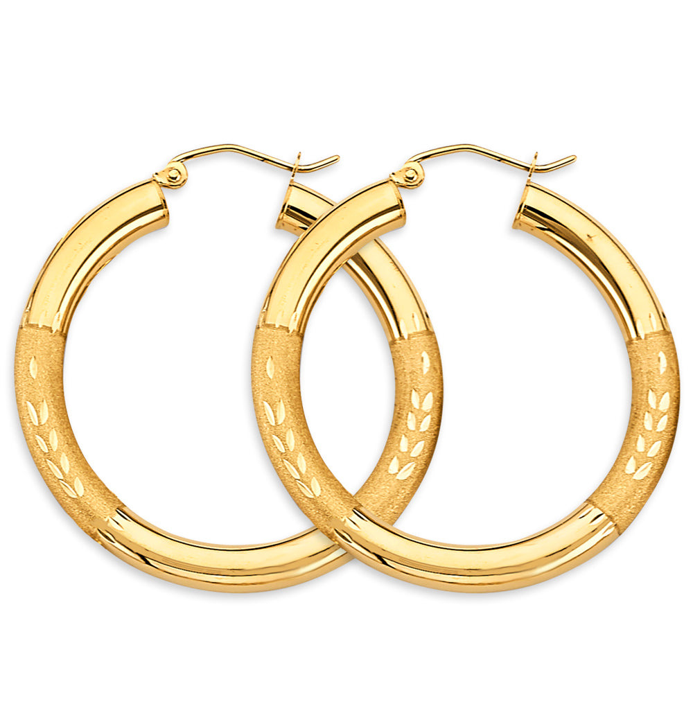 14K Yellow Gold DC Round Tube Hoop Earrings