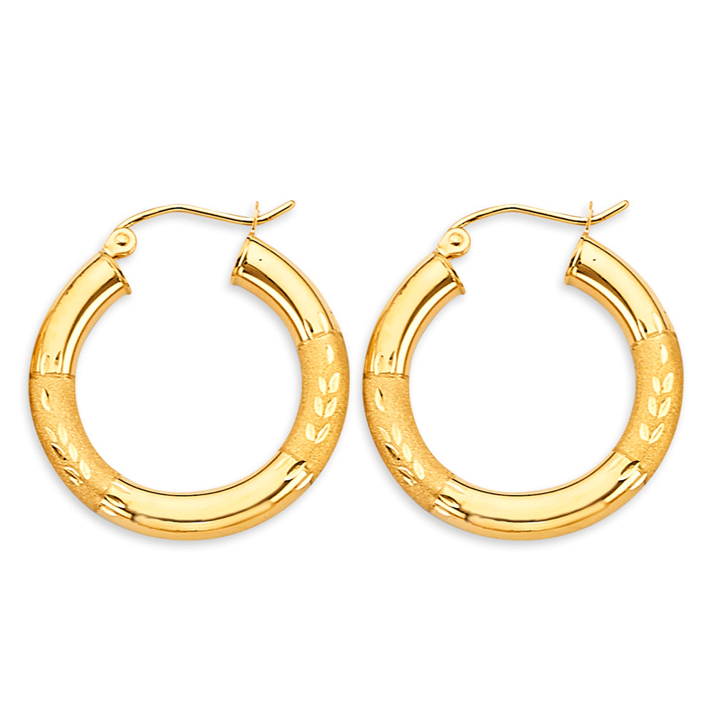 14K Yellow Gold DC Round Tube Hoop Earrings