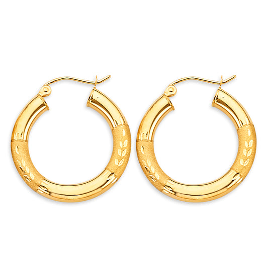 14K Yellow Gold DC Round Tube Hoop Earrings
