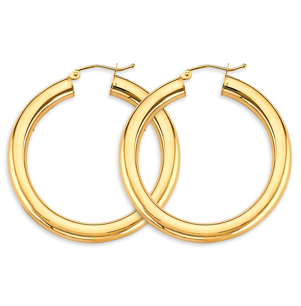 14K Yellow Gold 4.5mm Polish Round Tube Hoop Earrings