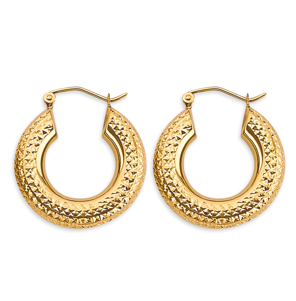 14K Yellow Gold 4.5mm Diamond-Cut Round Tube Hoop Earrings