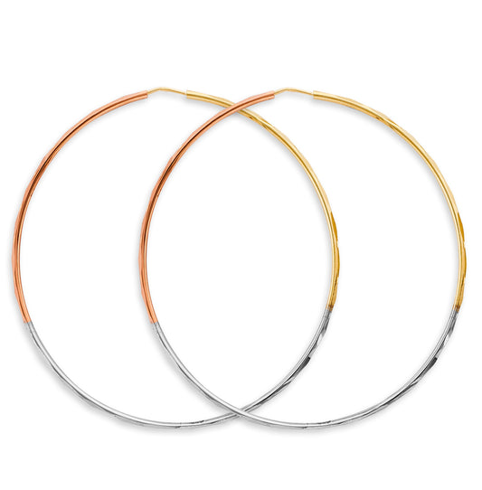 14K Tri-Color Gold 1.5mm Faceted Round Hoop Earrings
