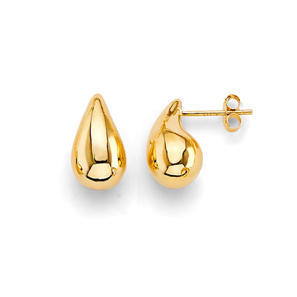 Gold teardrop earrings on a white background available on the TX.ORO website.