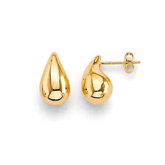 Gold teardrop earrings on a white background available on the TX.ORO website.