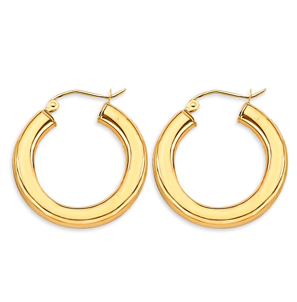 14K Yellow Gold 3.8mm Polish Round Tube Hoop Earrings