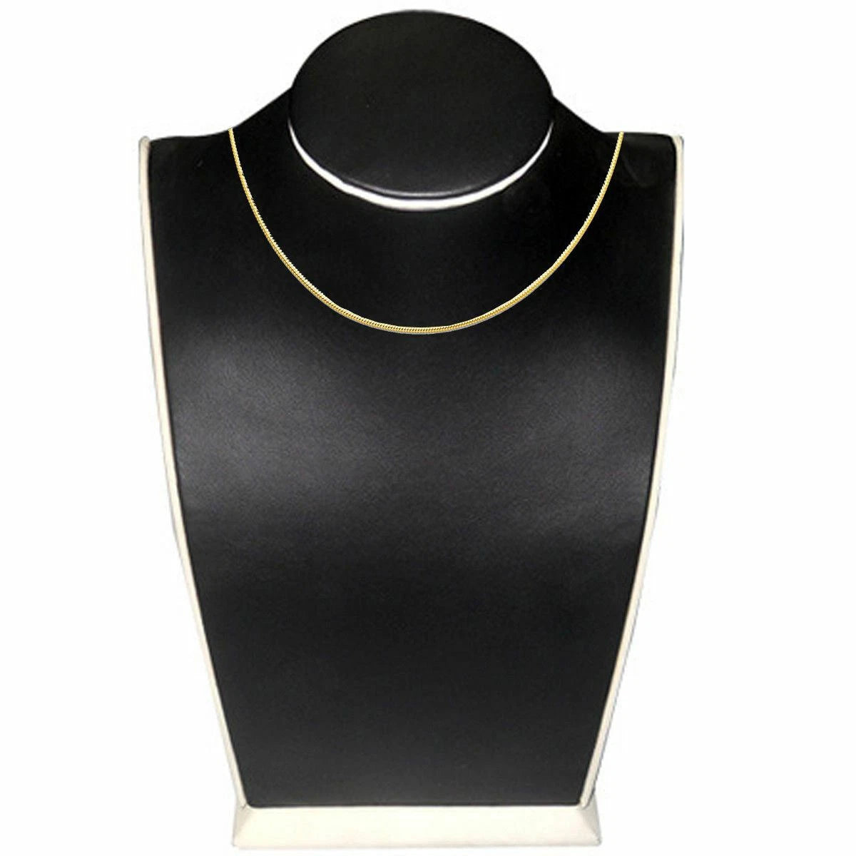 Black jewelry display bust with a gold necklace on a white background availabe on TX.ORO website