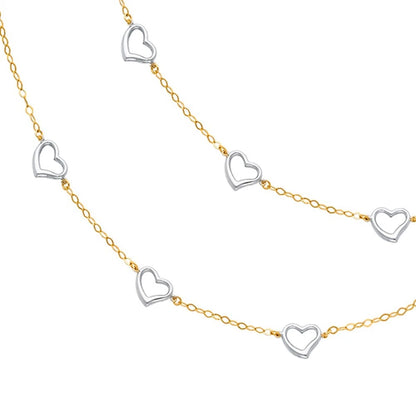 Necklace with heart-shaped pendants on a white background available on the TX.ORO website.