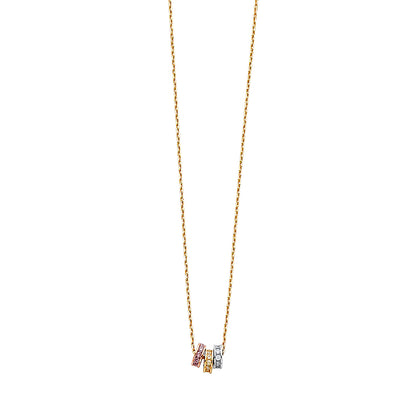 Gold necklace with small pendants on a white background available on the TX.ORO website.
