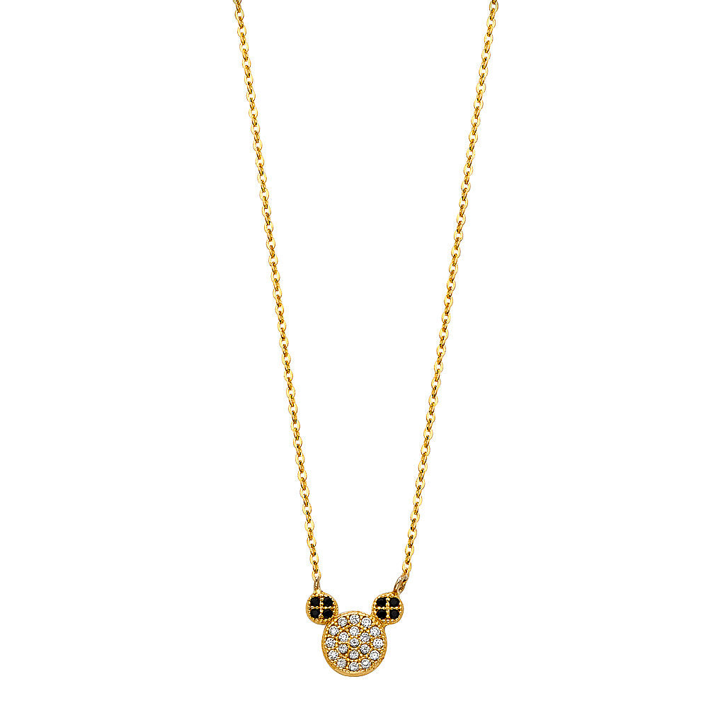 14K Yellow Gold Cubic Zirconia Mouse Necklace For Women