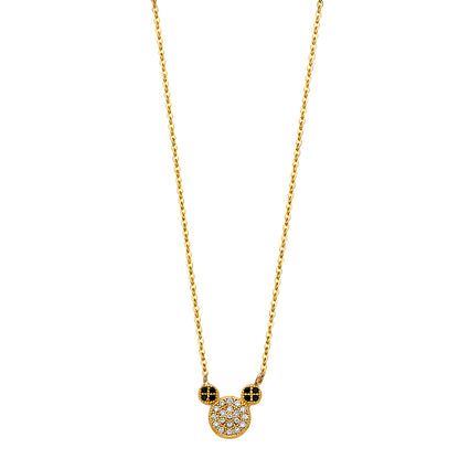14K Yellow Gold Cubic Zirconia Mouse Necklace For Women