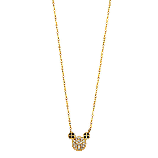 14K Yellow Gold Cubic Zirconia Mouse Necklace For Women