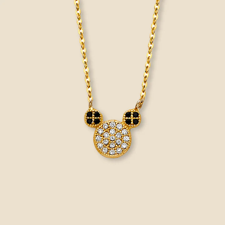 14K Yellow Gold Cubic Zirconia Mouse Necklace For Women