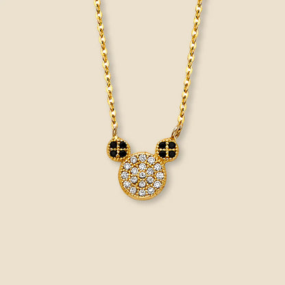 14K Yellow Gold Cubic Zirconia Mouse Necklace For Women