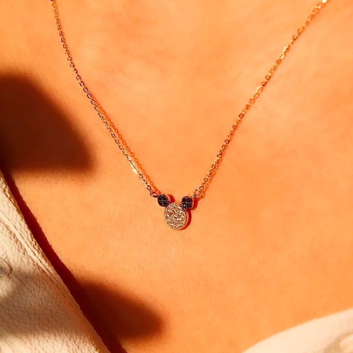 14K Yellow Gold Cubic Zirconia Mouse Necklace For Women