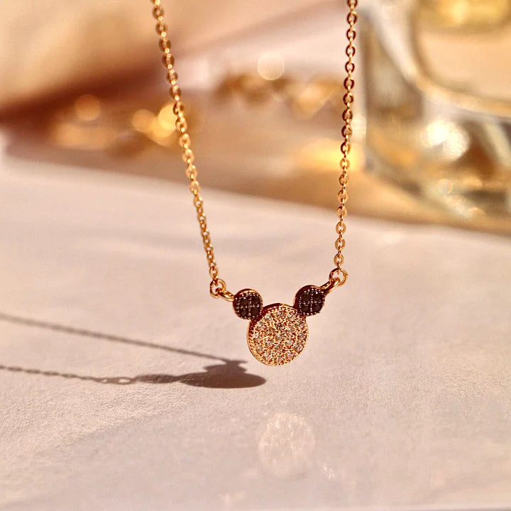 14K Yellow Gold Cubic Zirconia Mouse Necklace For Women